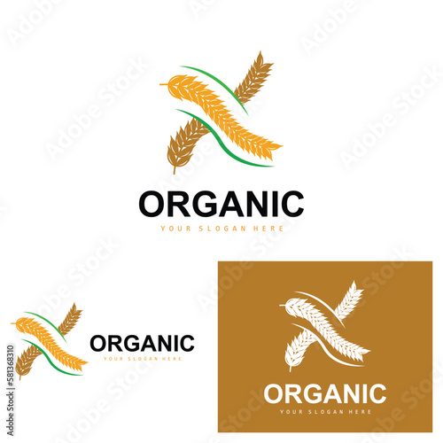 Wheat Rice Logo, Agricultural Organic Plants Vector, Luxury Design Golden Bakery Ingredients