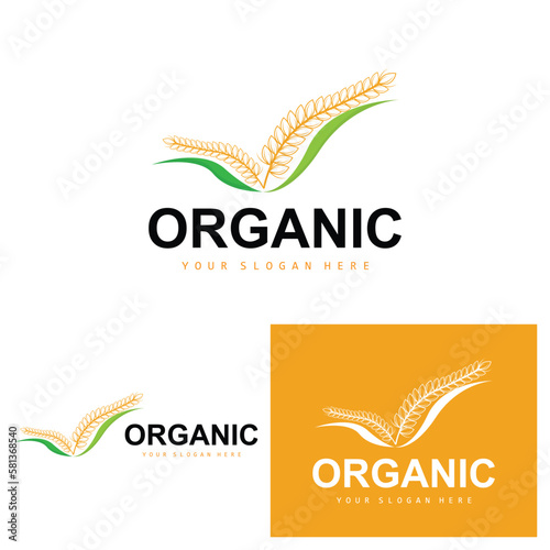 Wheat Rice Logo, Agricultural Organic Plants Vector, Luxury Design Golden Bakery Ingredients