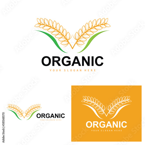 Wheat Rice Logo, Agricultural Organic Plants Vector, Luxury Design Golden Bakery Ingredients