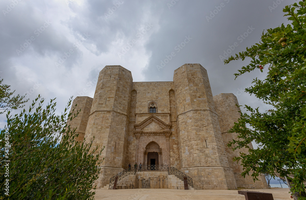 ANDRIA, ITALY, JULY 8, 2022 - View of Castel del Monte, built in an octagonal shape by Frederick II in the 13th century in Apulia, Andria province, Apulia, Italy ANDRIA, ITALY, JULY 8, 2022 - View of Castel del Monte, built in an octagonal shape by Frederick II in the 13th century in Apulia, Andria province, Apulia, Italy