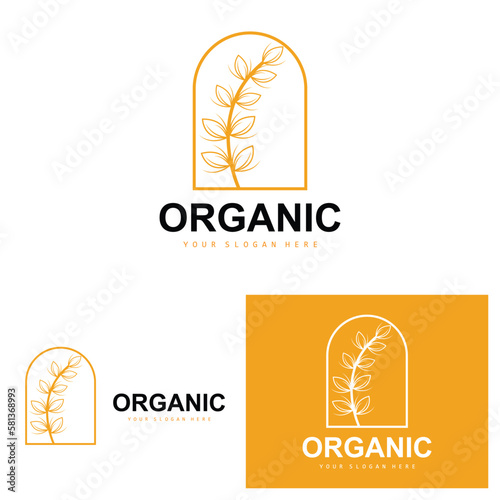 Wheat Rice Logo, Agricultural Organic Plants Vector, Luxury Design Golden Bakery Ingredients