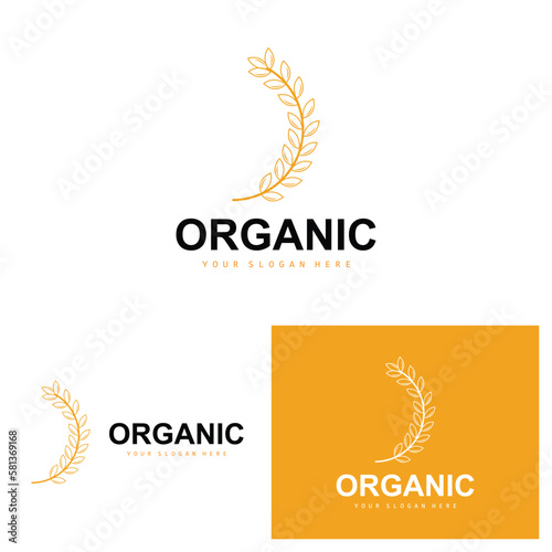 Wheat Rice Logo, Agricultural Organic Plants Vector, Luxury Design Golden Bakery Ingredients