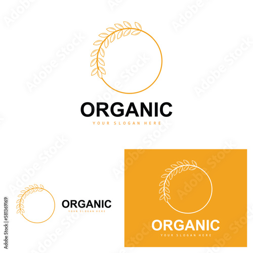 Wheat Rice Logo, Agricultural Organic Plants Vector, Luxury Design Golden Bakery Ingredients