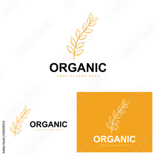 Wheat Rice Logo, Agricultural Organic Plants Vector, Luxury Design Golden Bakery Ingredients