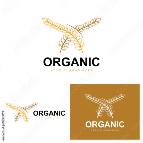 Wheat Rice Logo, Agricultural Organic Plants Vector, Luxury Design Golden Bakery Ingredients