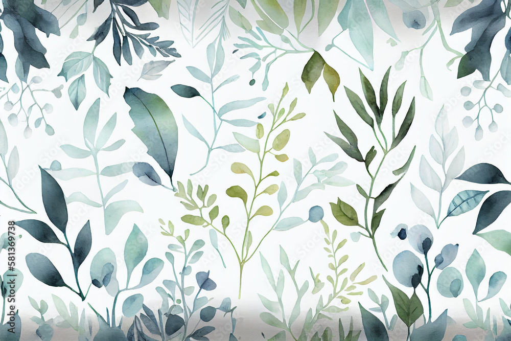 Botanical watercolor wallpaper pattern. generative ai Botanical watercolor wallpaper pattern. generative ai