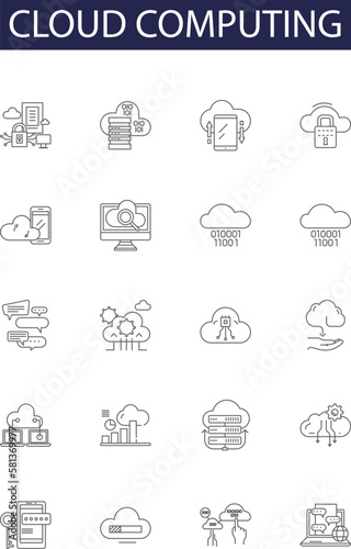 Obraz na płótnie Cloud computing line vector icons and signs. Computing, Storage, Services, Networking, Platform, Security, Solutions, Deployment outline vector illustration set w salonie
