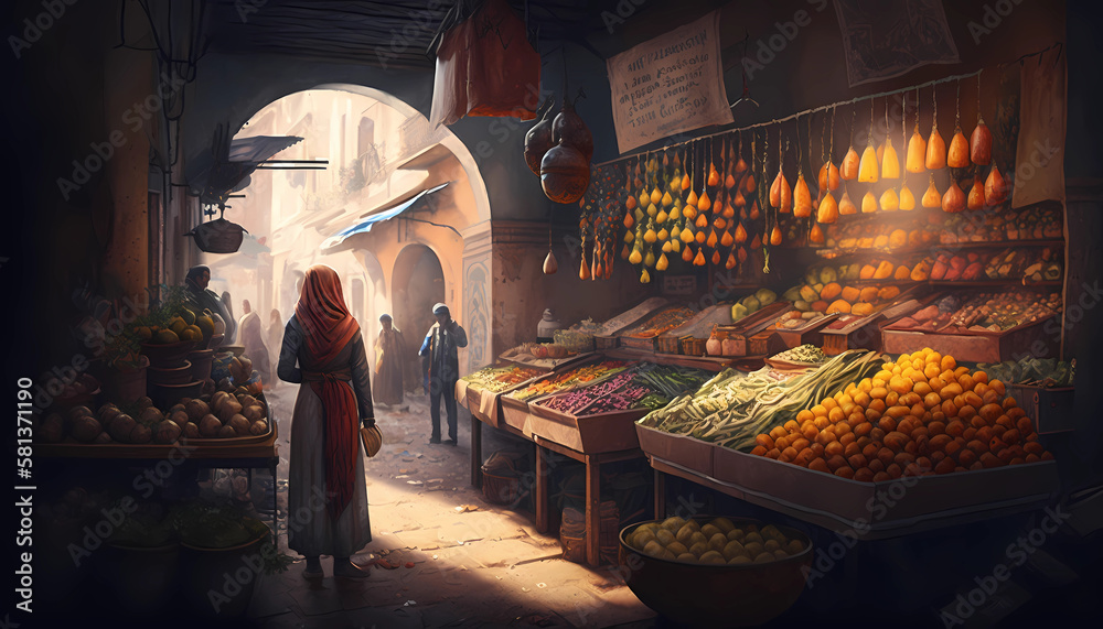 Various foods are sold in this quaint old market
Generative AI