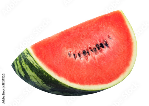 Slice red watermelom isolated on transparent background, PNG image photo