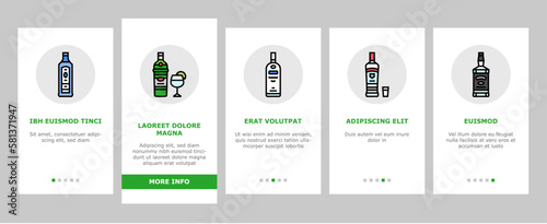 alcohol bottle glass drink bar onboarding icons set vector