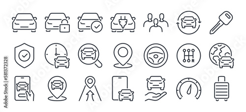 Fotografia Car rental and sharing concept editable stroke outline icons set isolated on white background flat vector illustration