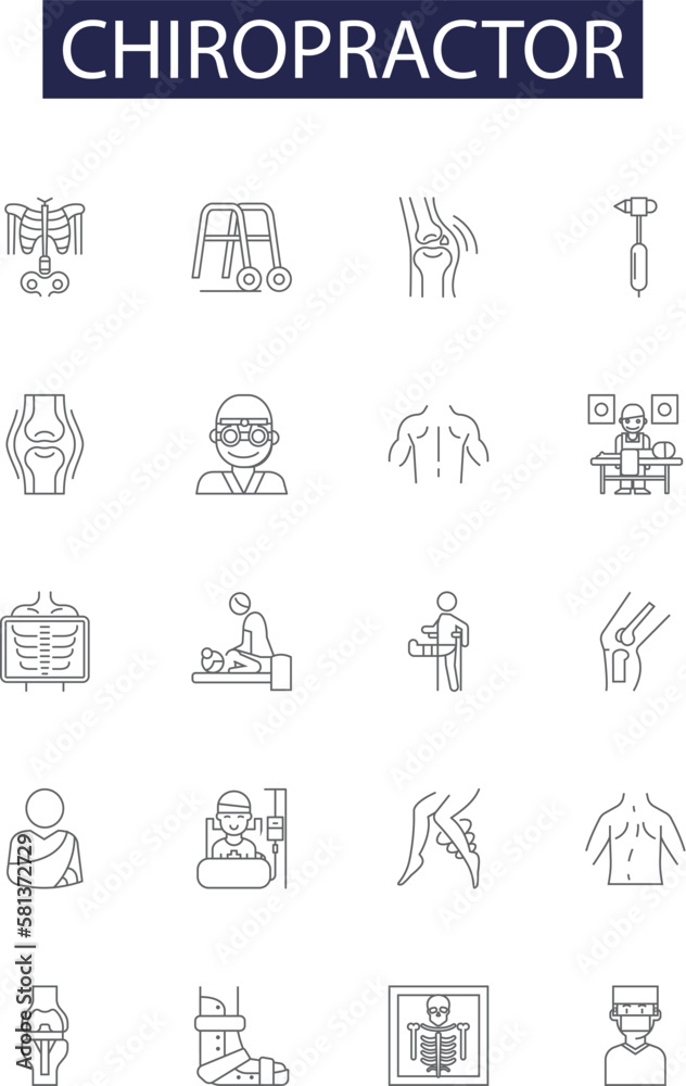 Chiropractor line vector icons and signs. Backache, Adjustments, Spinal