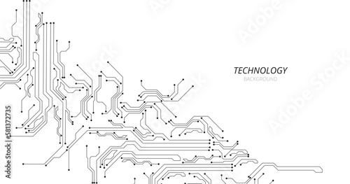 Technology black circuit on white background. High-tech circuit board connection system.Vector abstract technology on white background.