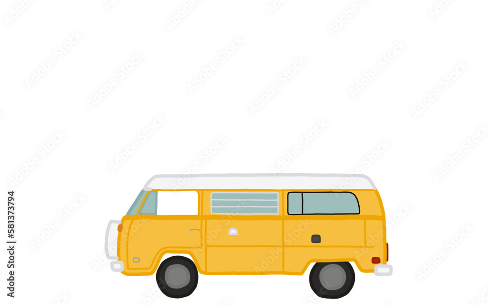 yellow van is going to camping