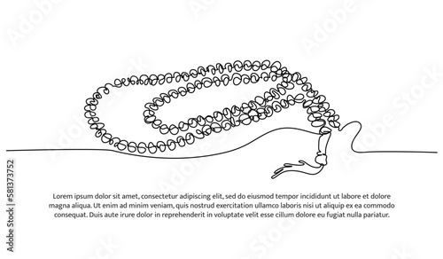 Prayer beads continuous line design. Praying design concept. Decorative elements drawn on a white background.