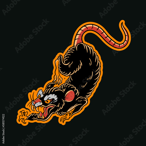 Hand drawn illustration of rat traditional tattoo vector design