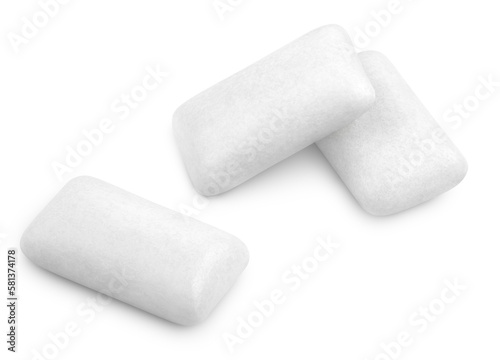 Three pieces of chewing gums isolated on transparent background photo
