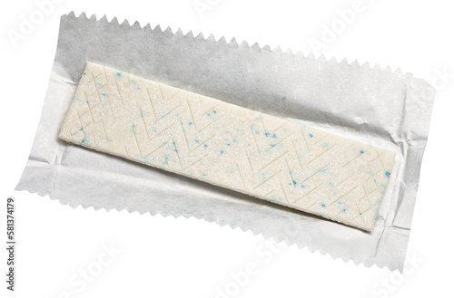 Chewing gum plate on wrapping paper isolated on transparent background