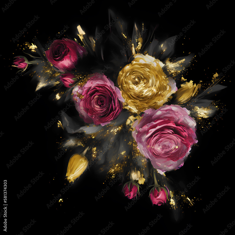 Sparkling flower arrangement, Glitter oil painting bouquet of flowers