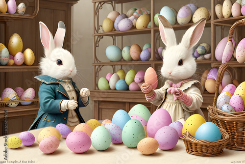 cute rabbit and easter eggs...