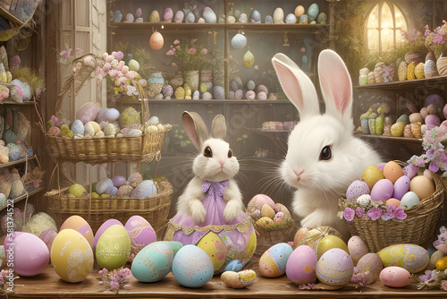 cute rabbit and easter eggs...