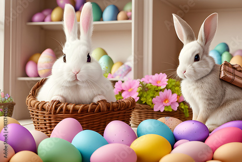 cute rabbit and easter eggs...