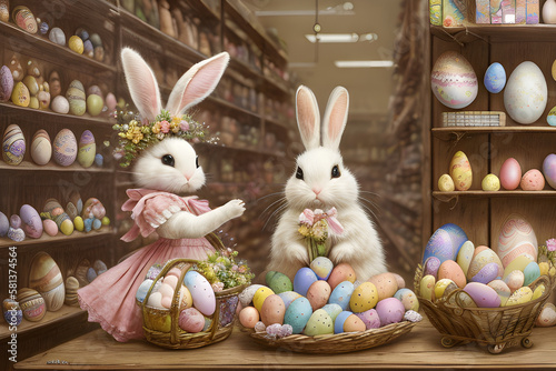 cute rabbit and easter eggs...