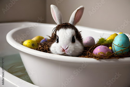 cute rabbit and easter eggs...
