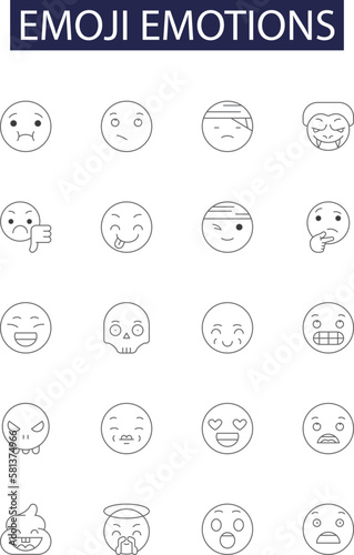 Emoji emotions line vector icons and signs. Smiling, Laughing, Grinning, Excited, Giddy, Flirting, Thumbs-Up, Winking outline vector illustration set