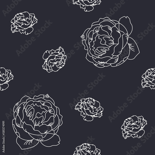 Rose seamless border pattern. on dar background Ornament for wedding invitations or greeting cards