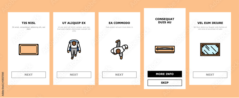 floor plan interior furniture onboarding icons set vector floor plan interior furniture onboarding icons set vector