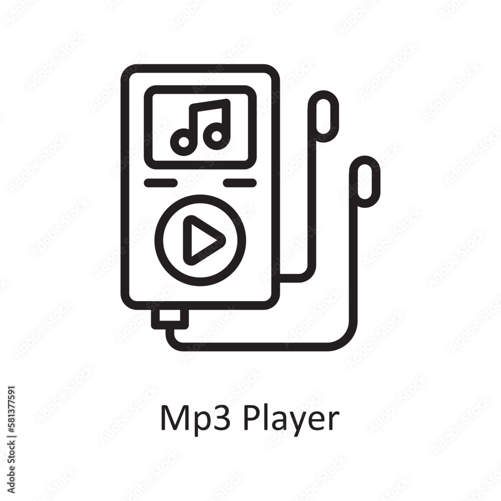 Mp3 Player Vector Outline icon Design illustration. Music Symbol on White background EPS 10 File