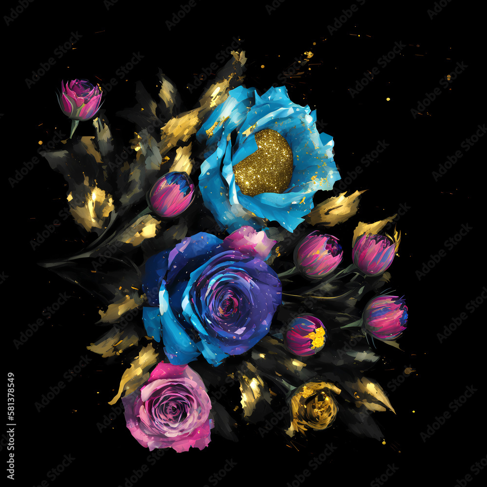 Sparkling flower arrangement, Glitter oil painting bouquet of flowers