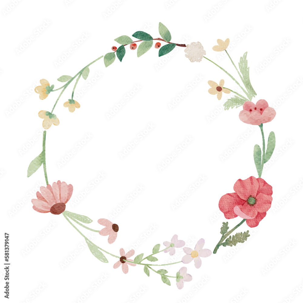 watercolor tiny wild flower botanical wreath frame