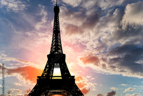 Eiffel Tower against the background of a beautiful sky at sunset. Paris  France
