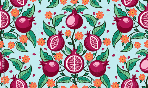 Oriental floral pattern with pomegranate