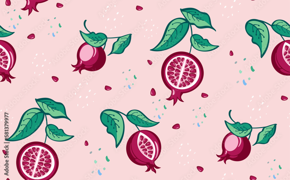 Seamless pattern illustration of pomegranate fruit