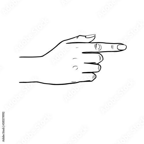 Hand and pointing finger, pointer, index finger, black and white drawing, illustration
