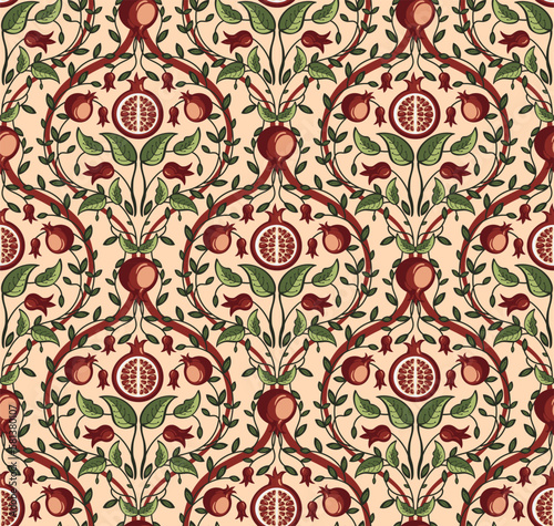 Seamless pattern with pomegranate on a beige background
