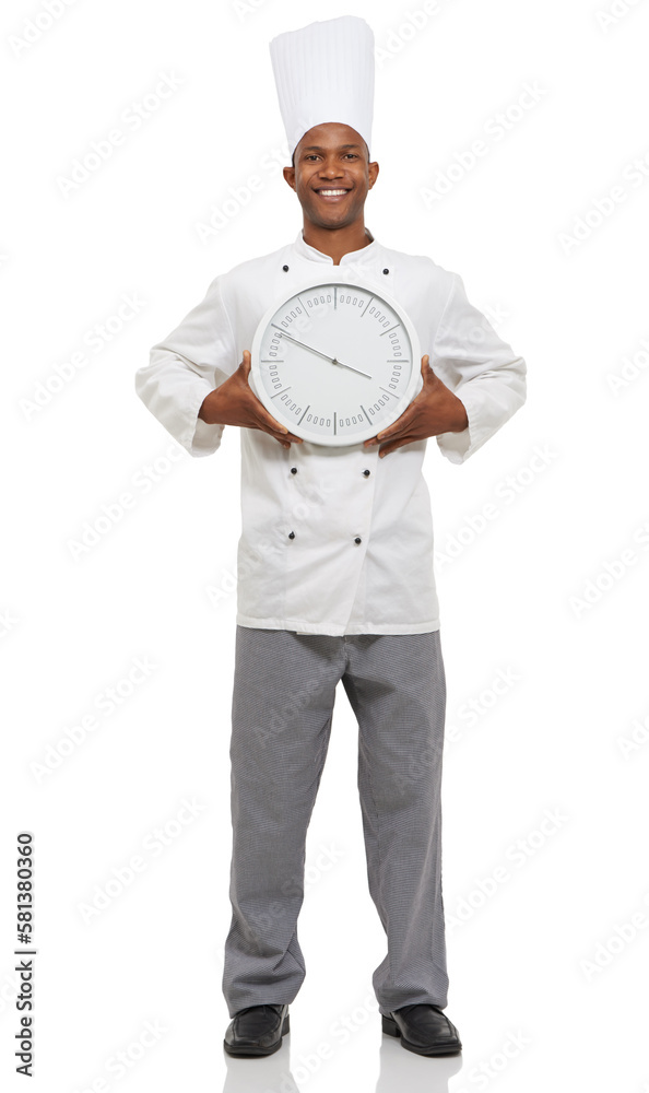 Us chefs are always on the clock. Portrait of an african chef holding a clock. Us chefs are always on the clock. Portrait of an african chef holding a clock.