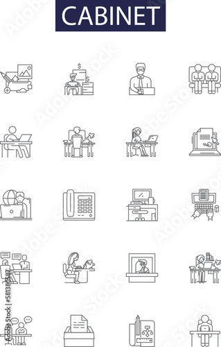 Cabinet line vector icons and signs. Wardrobe, Hutch, Chest, Buffet, Armoire, Shelf, Console, Locker outline vector illustration set