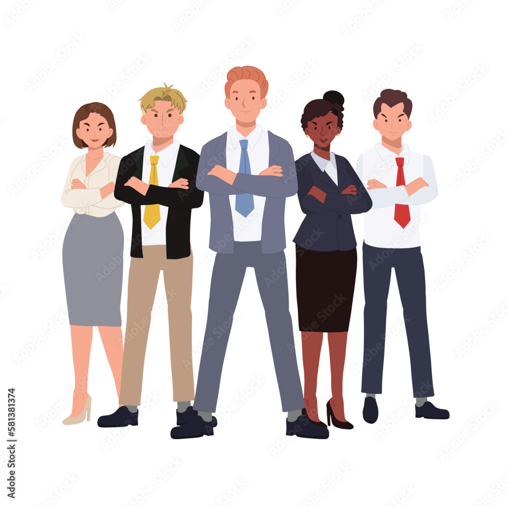 Business Teamwork concept. Successful team of five people. diverse people. Business team Flat vector cartoon illustration Business Teamwork concept. Successful team of five people. diverse people. Business team Flat vector cartoon illustration