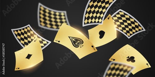Play Cards Win Poker Hand Casino Chips Flying Real Tokens For Gambling Cash for roulette or poker vector illustration