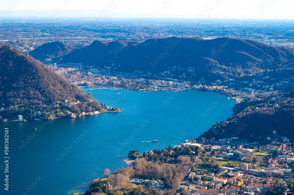 Panorama of Lake Como and the city, photographed from Cernobbio, in the day.