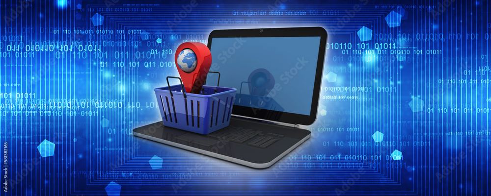 3d rendering Red map pointer in basket on laptop
3d rendering Red map pointer in basket on laptop