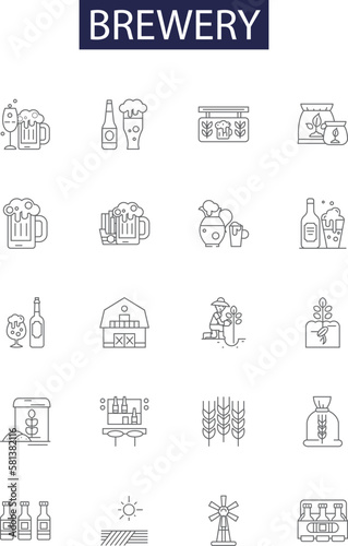 Brewery line vector icons and signs. Malt, Beer, Distillery, Ferment, Brewing, Hops, Keg, Lager outline vector illustration set