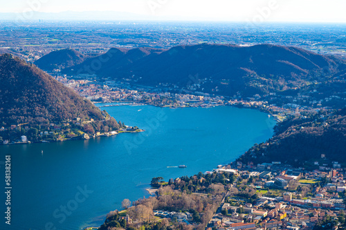 Panorama of Lake Como and the city, photographed from Cernobbio, in the day.