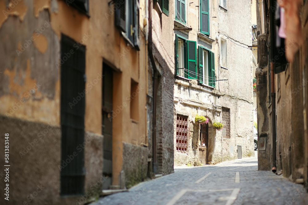 Typical medieval street in beautiful town of Nemi, Italy