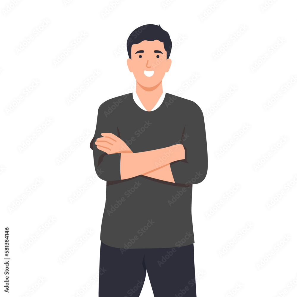 Man with arms crossed and standing smiling Man with arms crossed and standing smiling