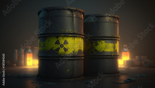 radioactive waste in barrels  nuclear waste repository. Generative AI